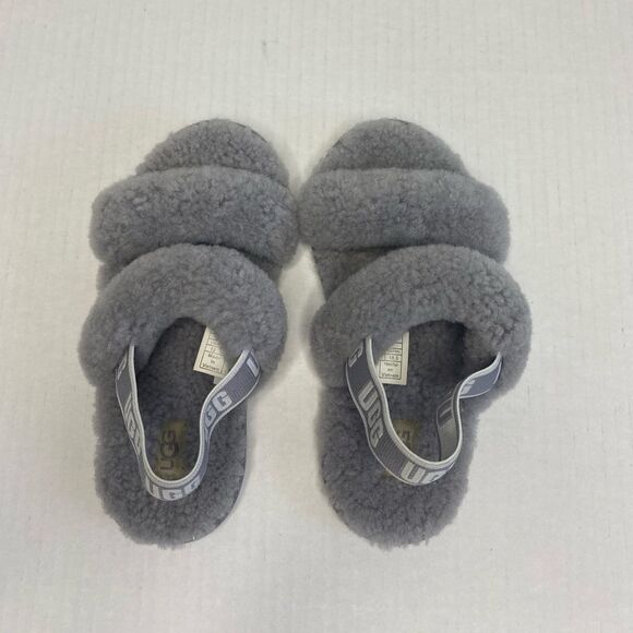 UGG Kids Fluffy Sherpa Gray Sandals Size 12 - Picture 4 of 8